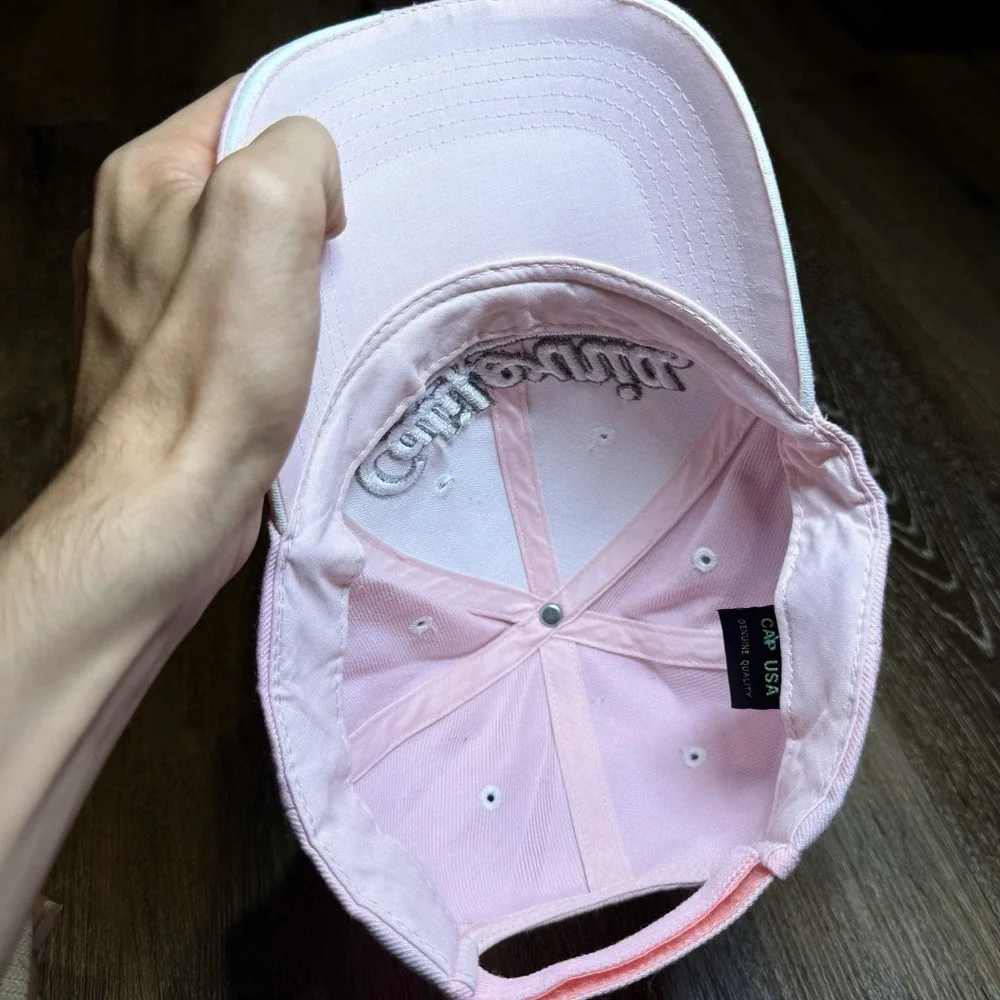 Vintage 90s Y2K California Hat Baseball Dad Cap‎ Pink Silver White Barbie Doll